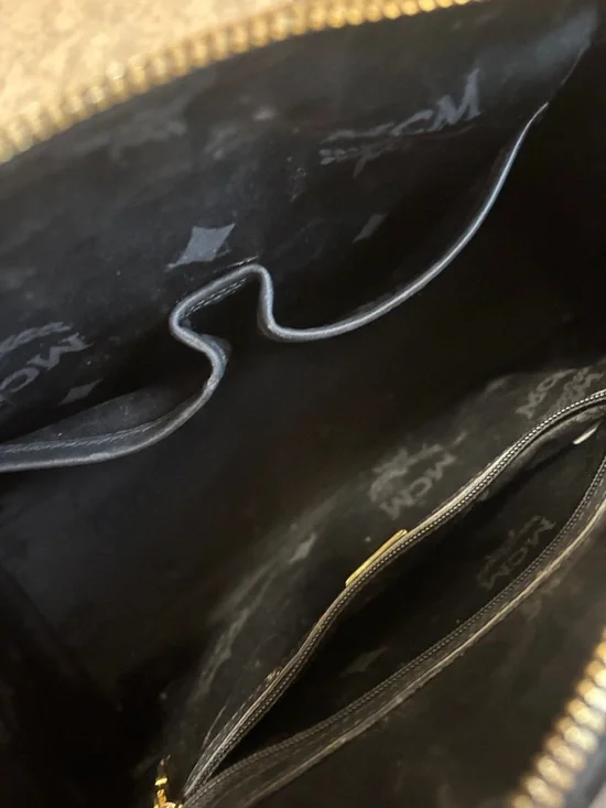 MCM Black Patent Leather Satchel with Gold Plaque and Hardware - Picture 7 of 11